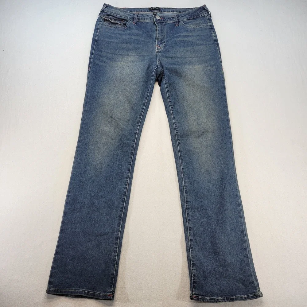 True Religion Billie Straight Jeans Mens 34 Blue Mid Rise Horseshoe Flap Pocket